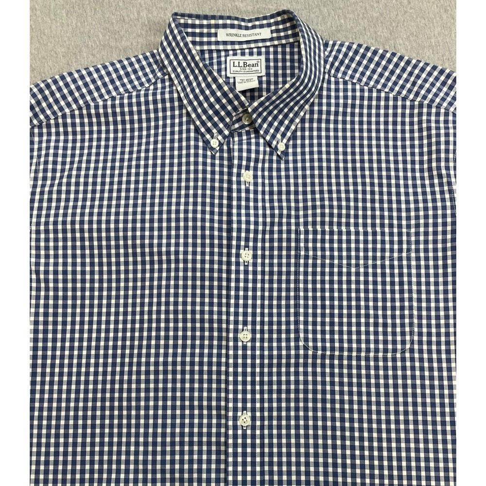 LL Bean Shirt Mens XL Check 100% Cotton Regular Short Sleeve Button Down